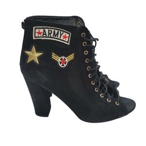 Bamboo Encounter-66S Black Army Ankle Boots 11 Open Toe Y2K Combat Moto Grunge‎